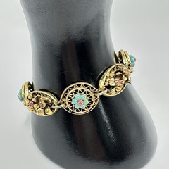 Vintage ART Arthur Pepper Gold Tone Bracelet Filigree Rhinestones Flowers Signed