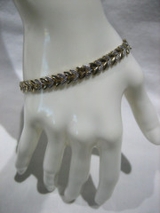 FAS 925 Sterling Silver Diamond Two Tone Leaf Link Chevron Tennis Bracelet