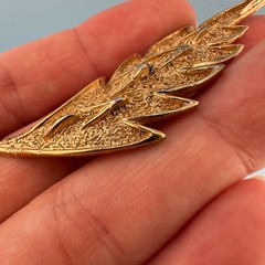 Vintage Designer Brooch Lot Gold Tone Textured Brushed Leaf Wishbone Signed