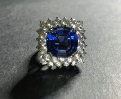 Vtg STATEMENT! 10ct Cornflower-Blue SAPPHIRE & DIAMOND QUARTZ Halo Sterling Ring