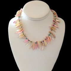 Vintage Dyed Seashell Shell Necklace Fringe Boho Beach Coastal Mermaidcore Beach
