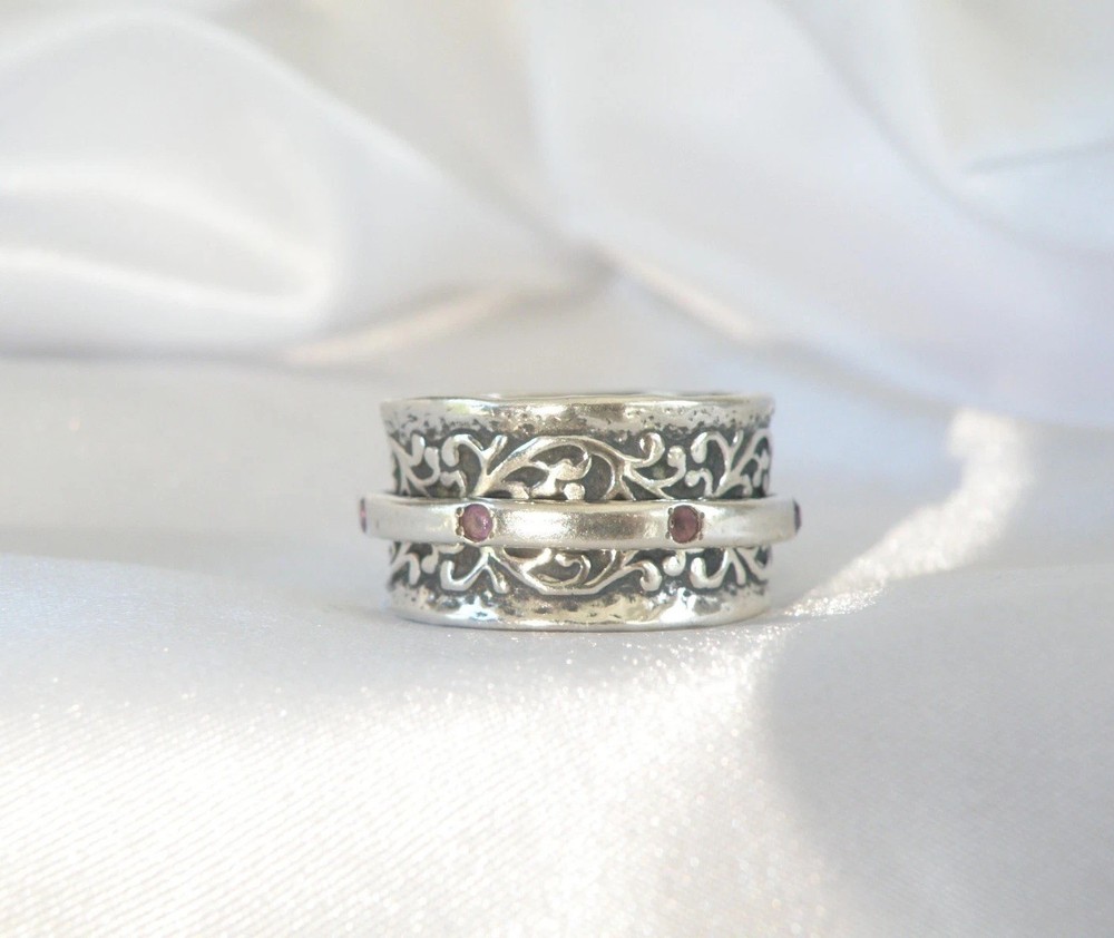 Vintage Sterling Silver 925 Natural Amethyst Spin Spinning Vine Ring 9.5