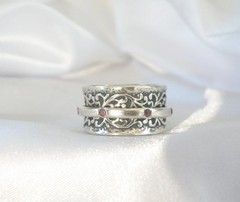 Vintage Sterling Silver 925 Natural Amethyst Spin Spinning Vine Ring 9.5