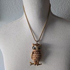 Vintage RAZZA 3D Resin Owl Movable Eyes Pendant Chain Necklace 18″L