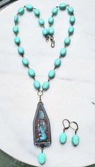 ANTIQUE NEIGER EGYPTIAN REVIVAL PENDANT SCARAB URANIUM GLASS NECKLACE SET OOAK