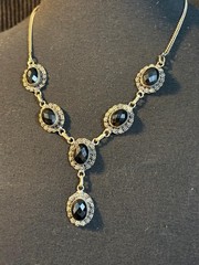 Vintage .925 Sterling Silver and Black Onyx Gothic Bib Necklace