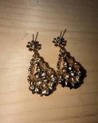 Vintage Faux Pearl Chandelier Dangle Earrings Gold Tone with Floral Post