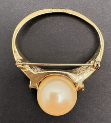 Vintage AJC Ring Brooch Clear Rhinestones Faux Pearl Gold Tone