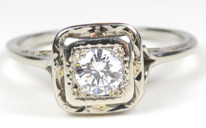 Antique Art Deco 1920’s Diamond Engagement 18KW Ring Size 6 UK-L1/2 EGL USA