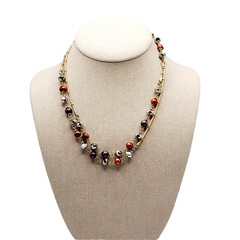 Colorful Burgundy and Plum Pearl with Crystal Beaded Long Station Necklace 36 in