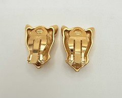 Vintage Jackie Collins Gold Tone Panther Brooch & Clip Earrings Set Rhinestone