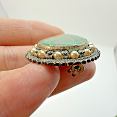 Vintage Israeli Sterling Silver Eilat Stone Brooch Pendant With Pearl Accents