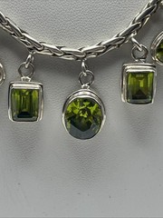 VTG Sterling Silver Assorted Shape/Size Bezel Set Peridot Fringe Necklace