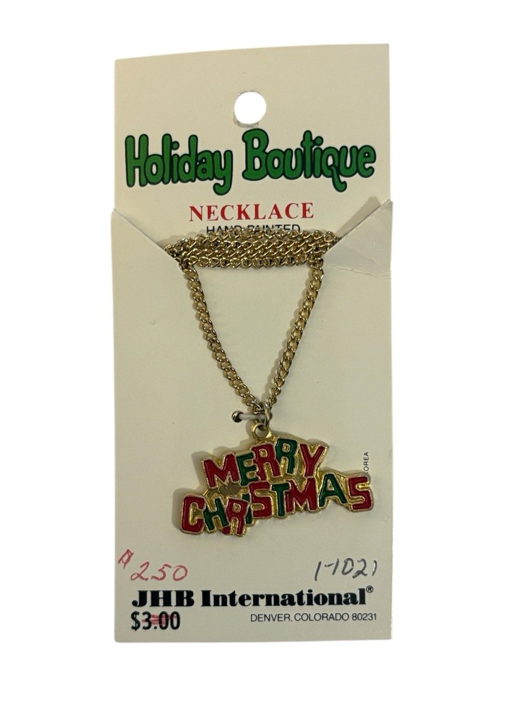 Vintage Merry Christmas Holiday Boutique Necklace Goldtone Red And Green NWT