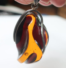 MODERN LARGE Baltic Amber Abstract Sculpted Sterling Silver Pendant Staement