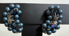 Vintage Blue Beaded climber style clip ear rings –unsigned 1.25 inches