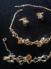 Vintage Barclay Parure Set Gold & Clear Rhinestone Necklace Earrings Bracelet A