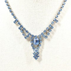 Vintage Lavalier Drop Mid Century Rhinestone Choker Necklace Cocktail Ice Blue