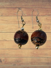 VTG EXOTIC WOOD BEAD EARRINGS TRIBAL DANGLE NATURAL GRAIN DESIGNS LIGHTWEIGHT