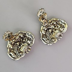 Vintage Hollycraft Rhinestone Clip On Earrings Gold Tone 1 1/8″