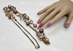 Vintage Rhinestone Faux Pearl Faceted Glass Necklace Multicolor 36″
