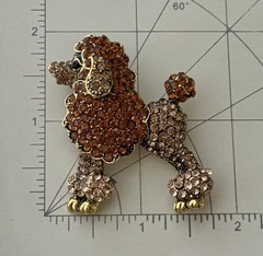 Poodle w/ crystals silver tone metal vintage style brooch / pendant