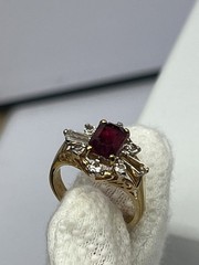 Vintage Ruby Red CZ Ring 18K GE Gold Electroplate Size 5 – Missing Stone