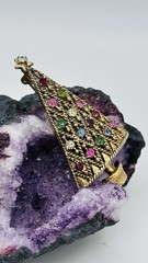 Vintage Hollycraft Christmas Tree Brooch Multicolor Rhinestone Gold Tone Pin
