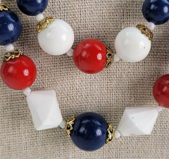 Vintage Patriotic Red White Blue Lucite Double Strand Necklace 18 In USA