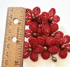 MIRIAM HASKELL Vintage 1930s Dangling Celluloid Wired Brooch Red Flowers