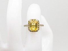 $9000 5ct Natural Yellow Sapphire FANCY INTENSE VS Diamond 18k White Gold Ring