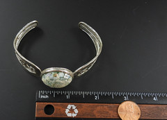 Vintage PAZ Israel 925 Sterling Silver Cuff Bracelet Roman Glass Scroll Jewelry