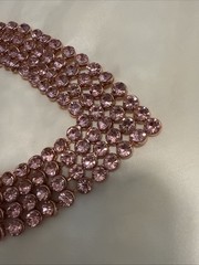 Pink Rhinestone Vee Statement Necklace Rose Gold Tone 18”