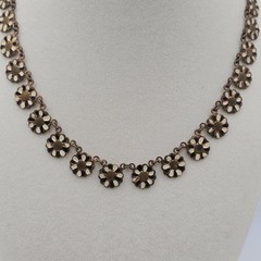 Vtg Floral Brass 15″ Choker Necklace Mid Century Linked Hand Painted Czech Style