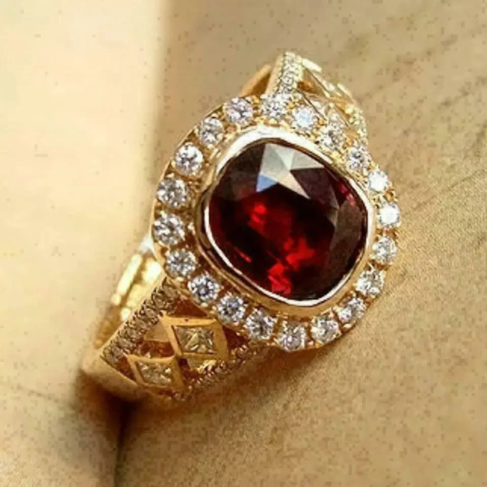 2.25Ct VVS1 Oval Cut Lab Created Ruby & Diamond Anniversary 14k Gold Finish Ring