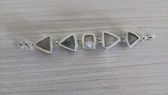 Vintage Silver Rutilated Quartz Triangle Shaped Stones Link Bracelet 8″