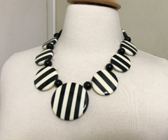 Gorgeous Danish Designer Black & Off White Buffalo Horn Bib Collar Necklace