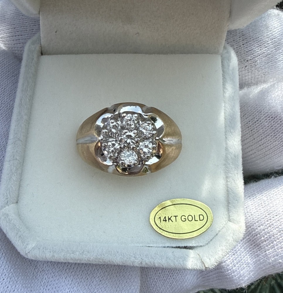 Vtg.14K Solid Yellow Gold Natural Mine Diamonds Cluster Heavy 10.18 gRing-Sz 7.5