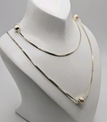 Sterling Silver Vintage Matte 7mm Beaded Station Chain Necklace 32″