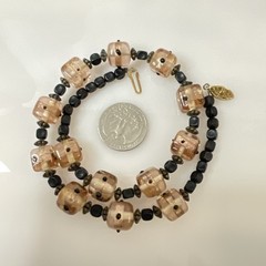 Vintage Art Glass Beaded Necklace Light Pink & Black Artisan Choker Length 14″