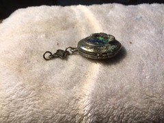 Vtg Silver Toned 3D MERMAID Iradescent Stone Locket Has Patina pre-owned