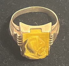 Vintage Art Deco Carved Tiger’s Eye Roman Soldier Cameo Men’s Signet Ring