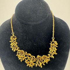 Hollycraft Vintage Floral Gold and Pink Necklace and Earring Set