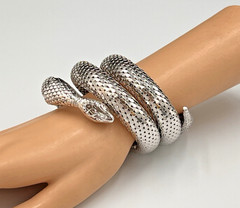 Vtg Whiting & Davis Mesh Snake Bracelet, Triple Coil