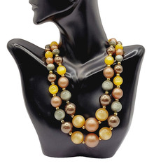 Autumn Colors Moonglow Lucite Bead Graduated Double Strand Vintage MCM Necklace