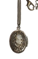 Vintage Pink Rose Resin Oval Locket Pendant Necklace Silver Tone Flower Retro