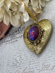 Gold Heart Locket Photo Fire Opal Dragon Birthday Anniversary Wedding Necklace