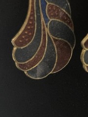 Vintage Cloisonne Enamel Dangle Earrings Red Blue Feather Design