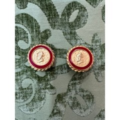 Unbranded Roman Coin Clip On Earrings Women OS Gold Red Good Vintage Enamel