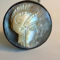 Vintage Sterling Silver Roman Soldier Carved Abalone Shell MOP Cameo Cufflinks